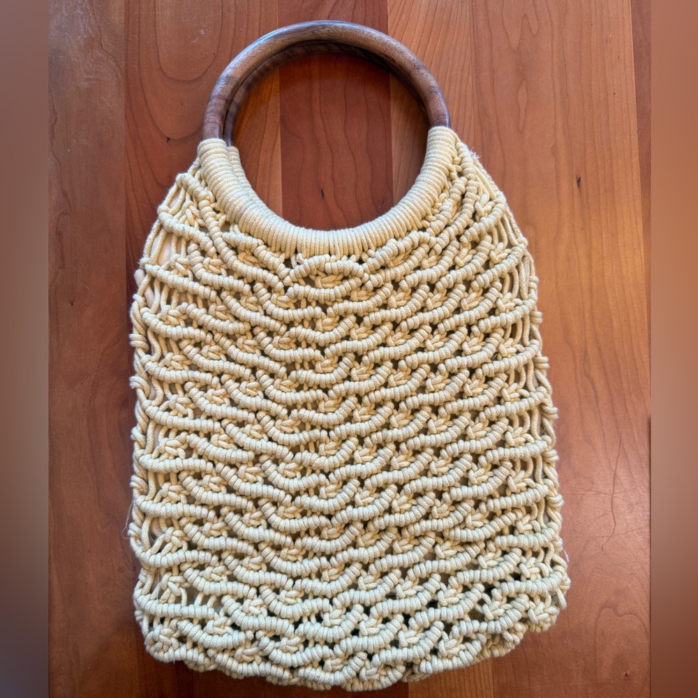 Sigrid Olsen Yellow Cotton Macrame and Bamboo Purse